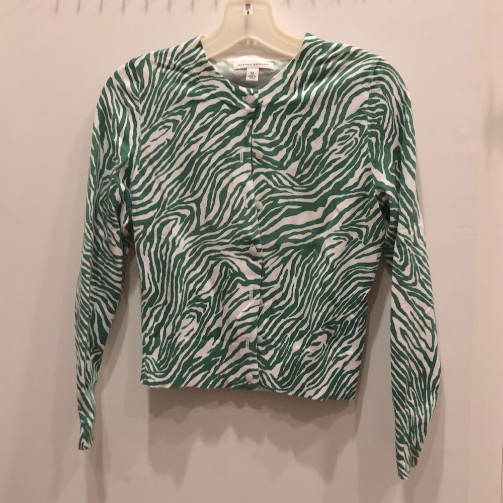 Green and white cardigan